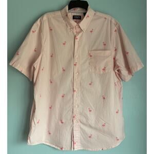 Chaps Ralph Lauren Flamingo Short Sleeve Button Down Top Pink XL